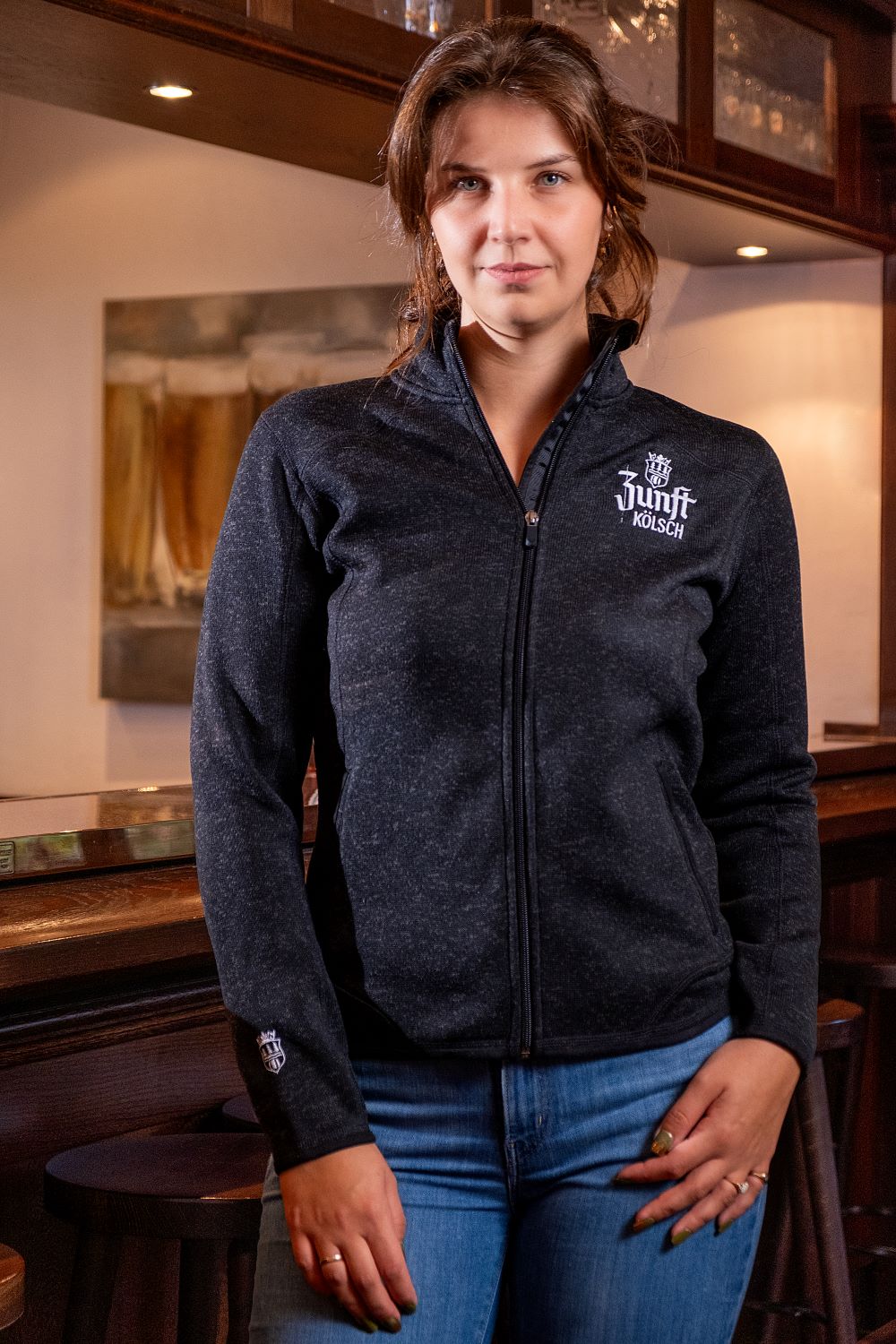 Zunft Kölsch Strickfleece Jacke, Dame, schwarz