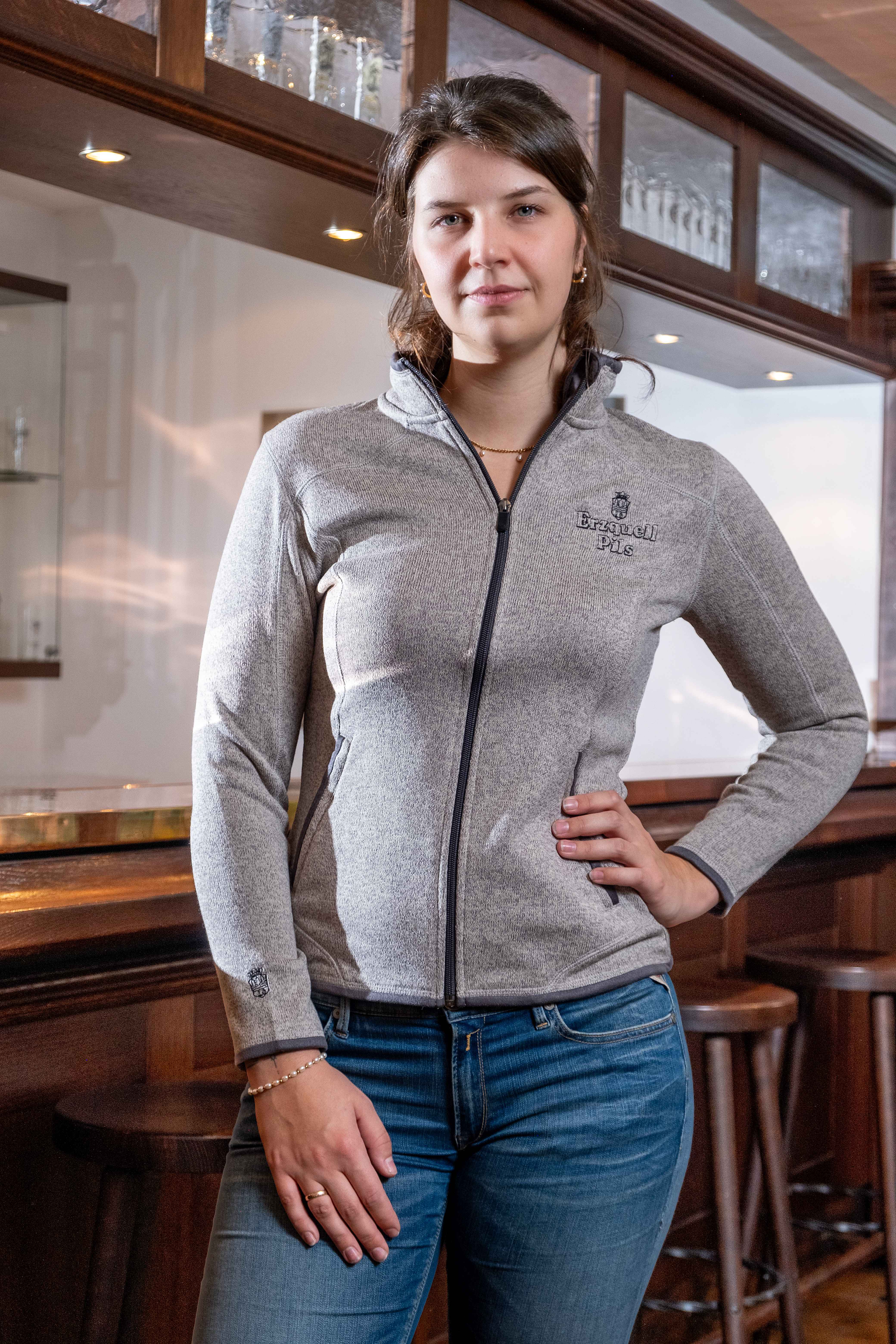 Erzquell Pils Strickfleece Jacke, Damen, hellgrau