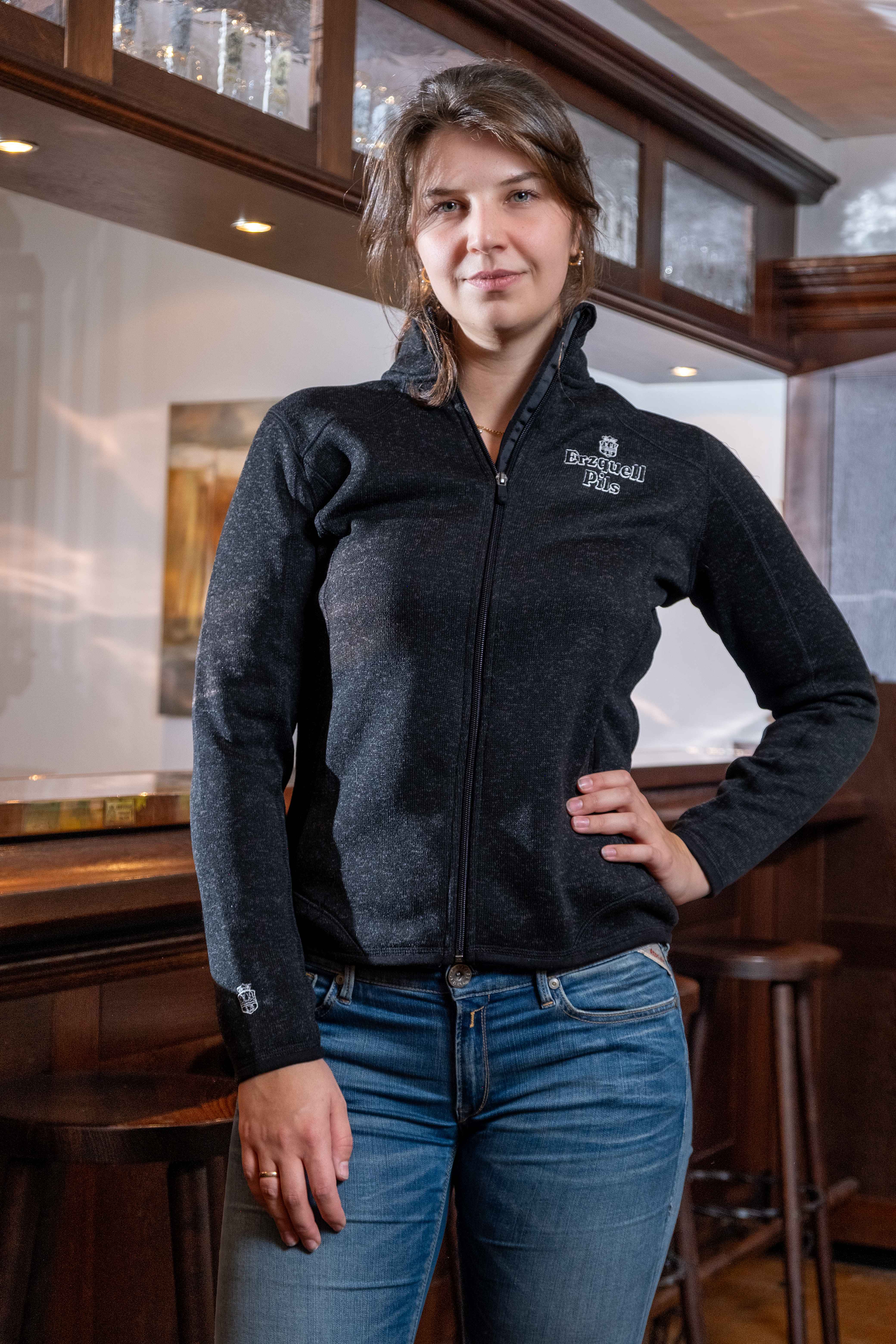 Erzquell Pils Strickfleece Jacke, Damen, schwarz
