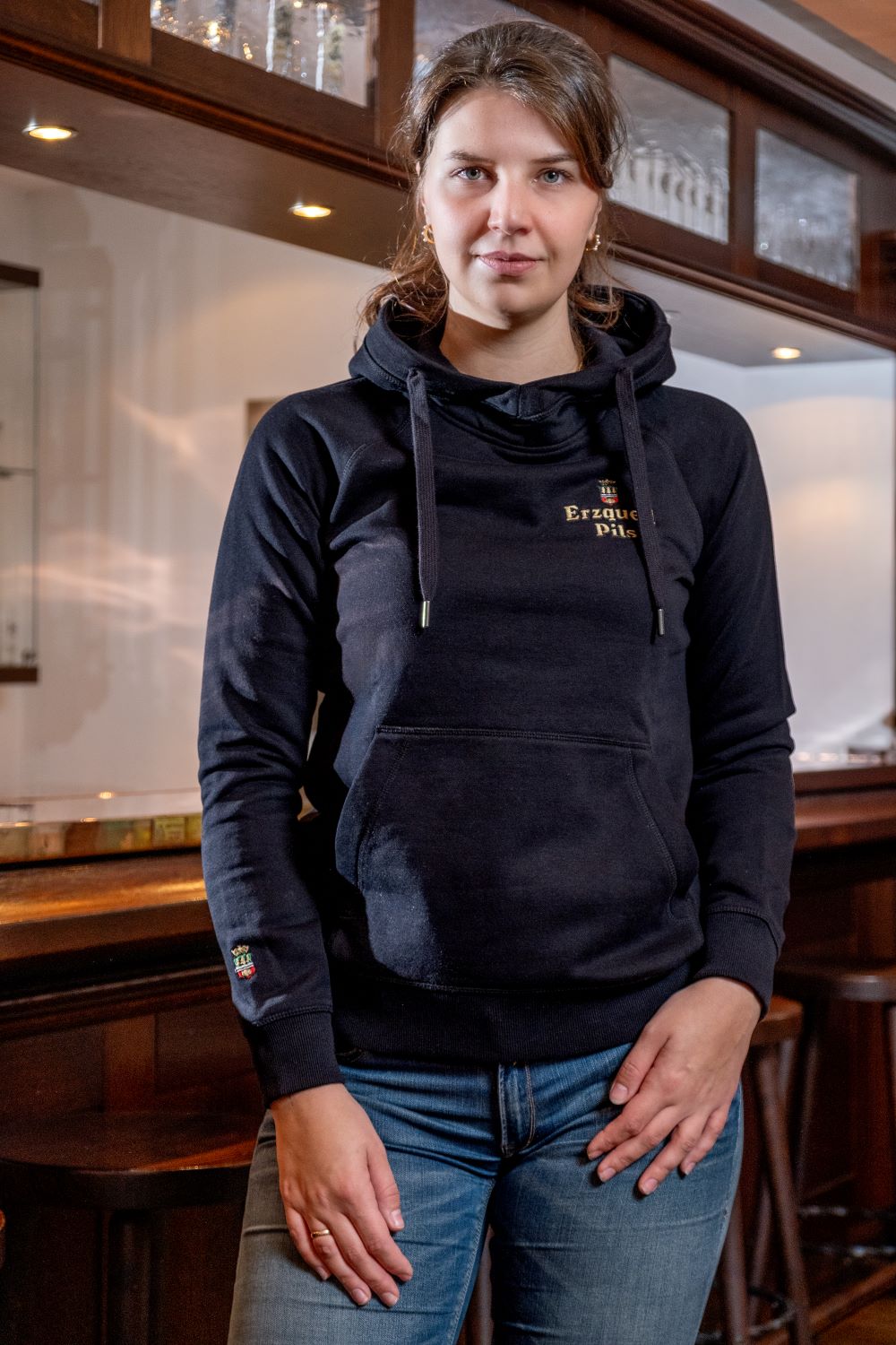 Erzquell Pils Hoodie Dame, schwarz