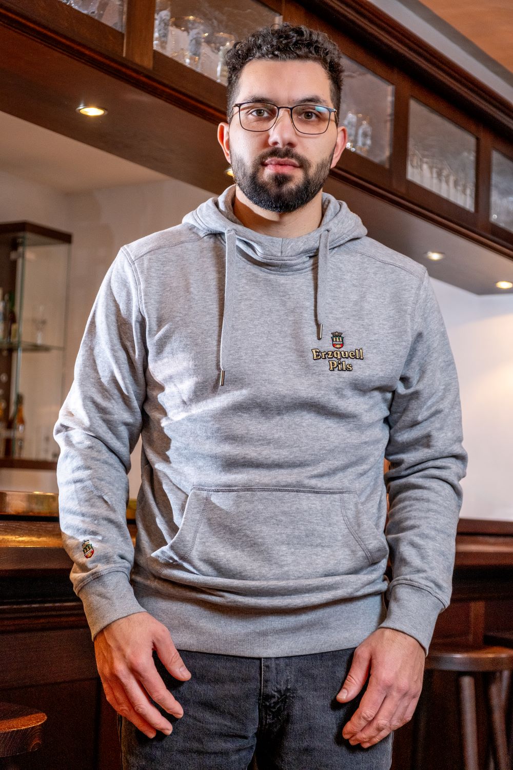 Erzquell Pils Hoodie Unisex, hellgrau