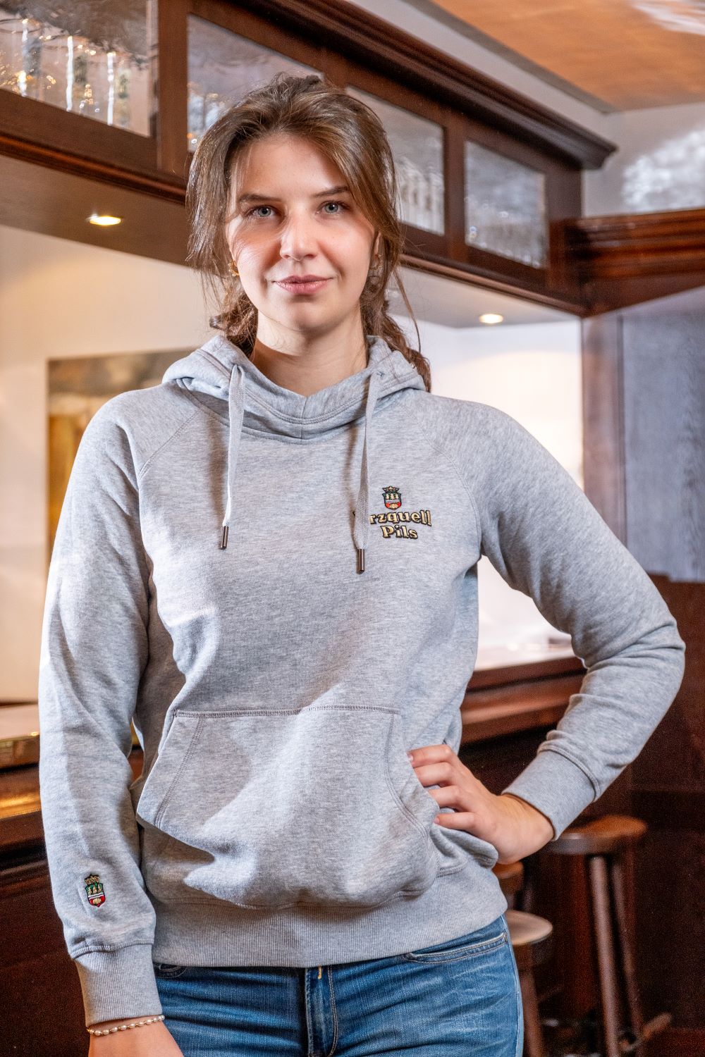 Erzquell Pils Hoodie Dame, hellgrau