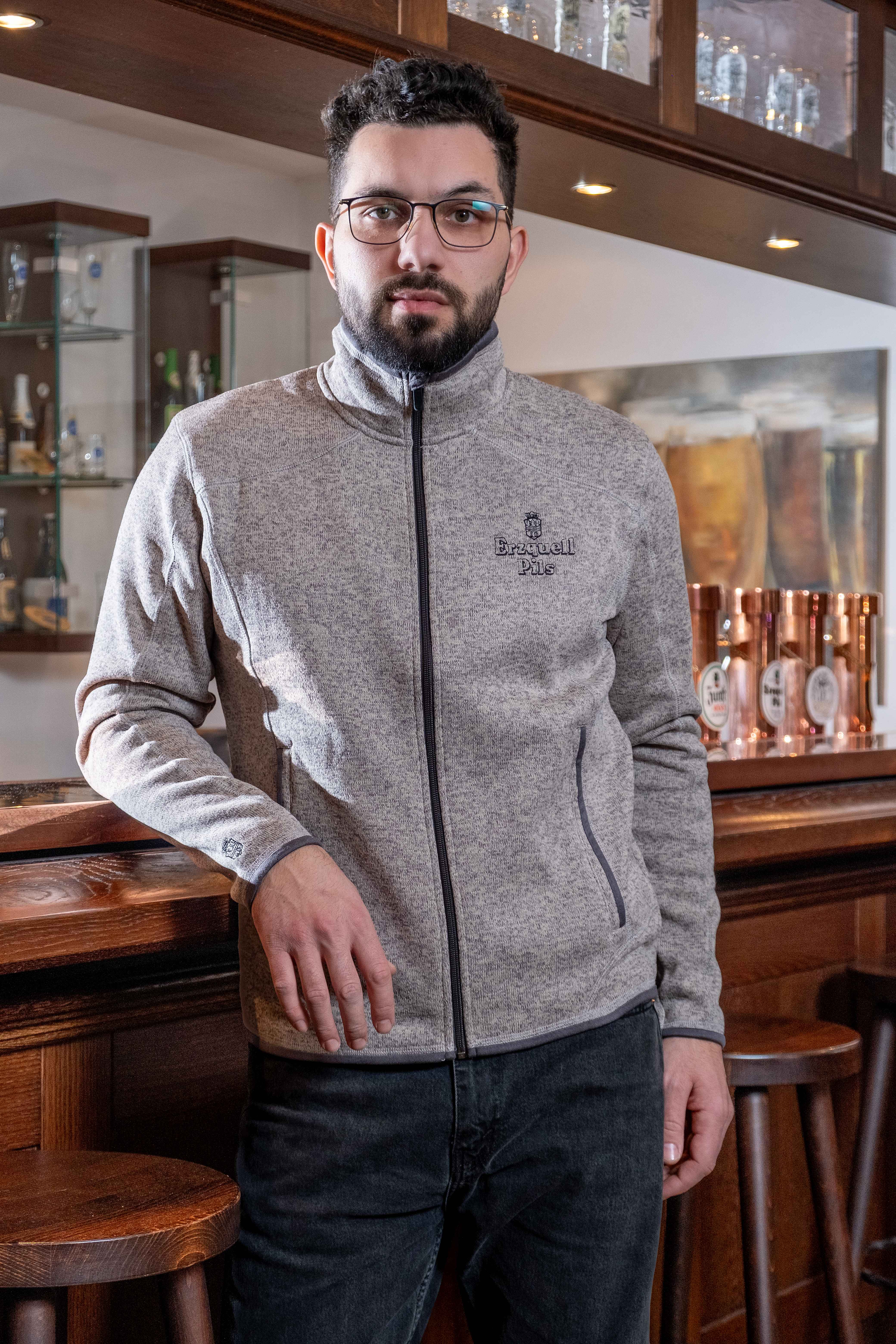 Erzquell Pils Strickfleece Jacke, Herren, hellgrau 