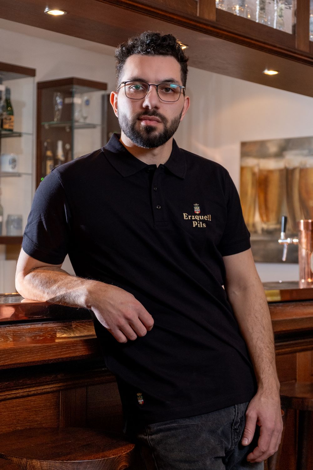 Erzquell Pils Poloshirt, Herr, schwarz