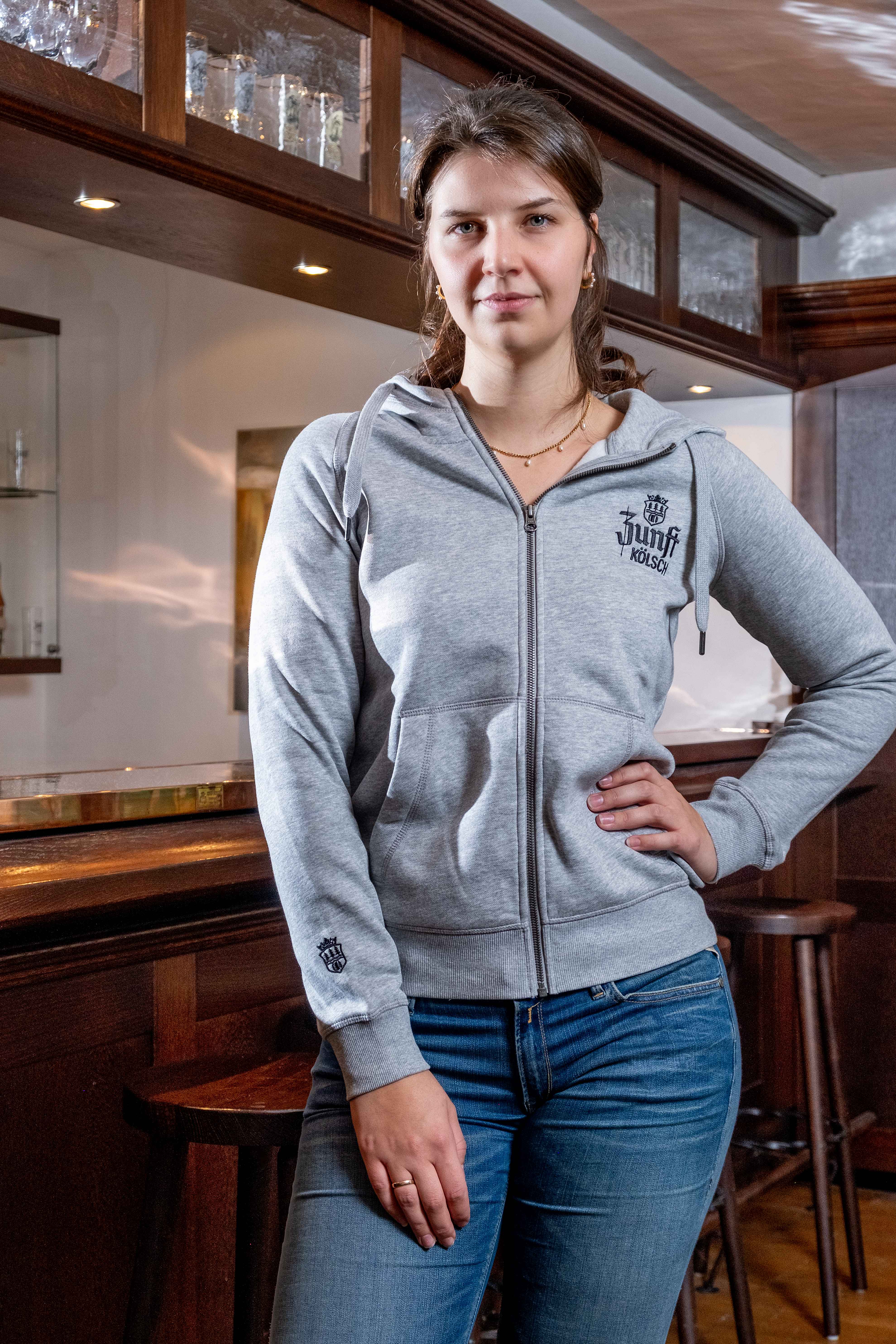 Zunft Kölsch Zip-Hoodie, Dame, hellgrau