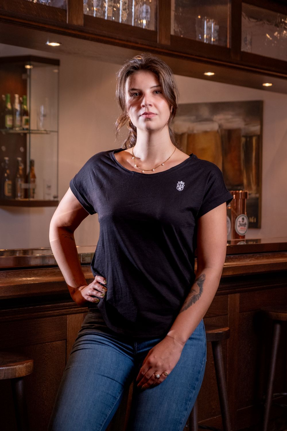 Zunft Kölsch Damen T-Shirt, Wappen, schwarz