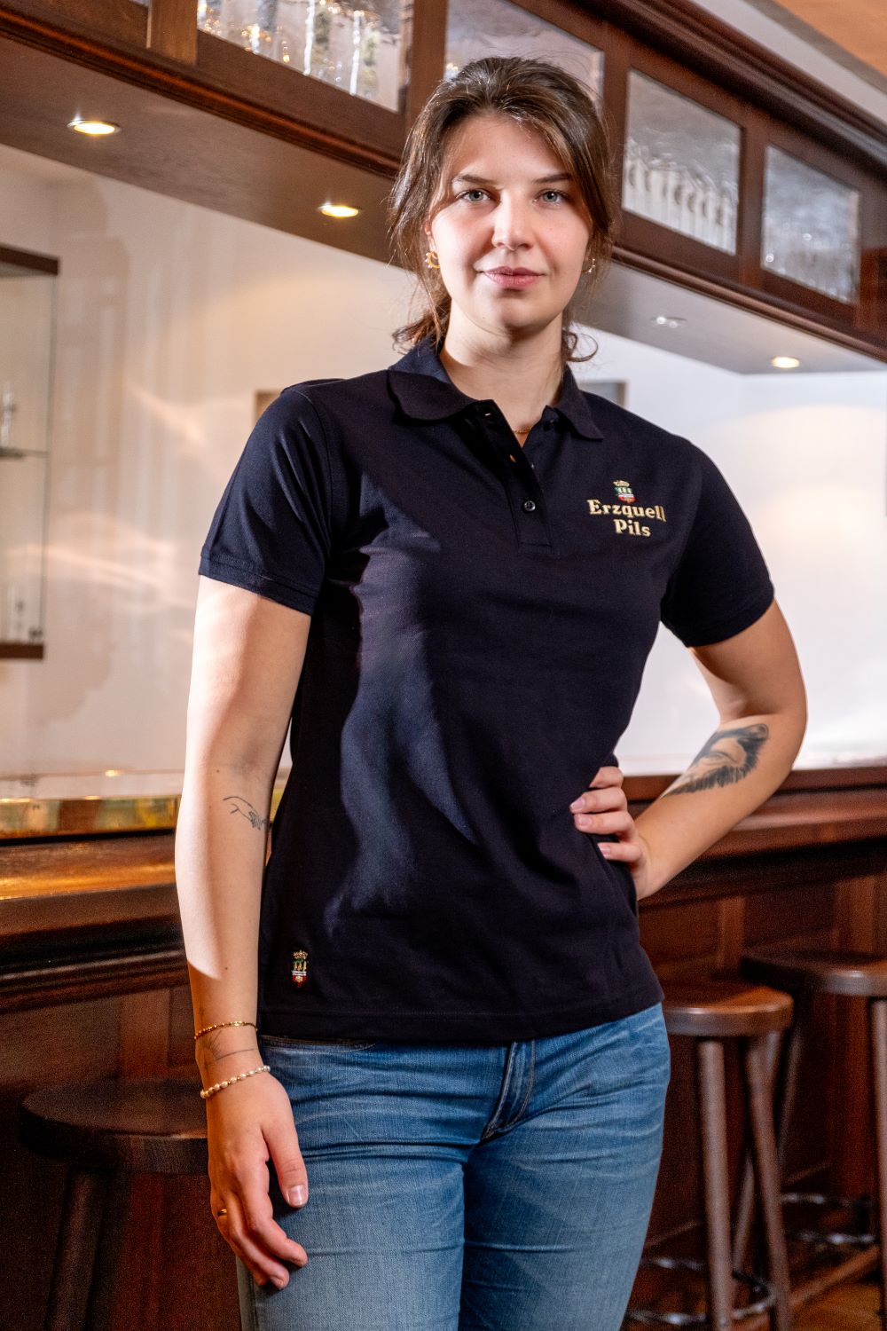 Erzquell Pils Poloshirt, Dame, schwarz